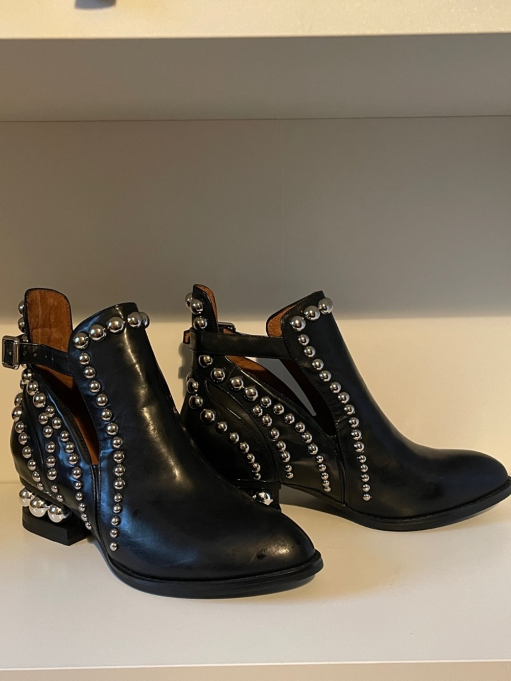 Jeffrey Cambell Black Studded Leather Ankle Booties with Silver Accents